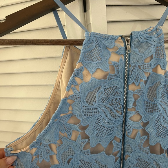 Just Me Blue Floral Lace Mini Dress - Picture 5 of 7